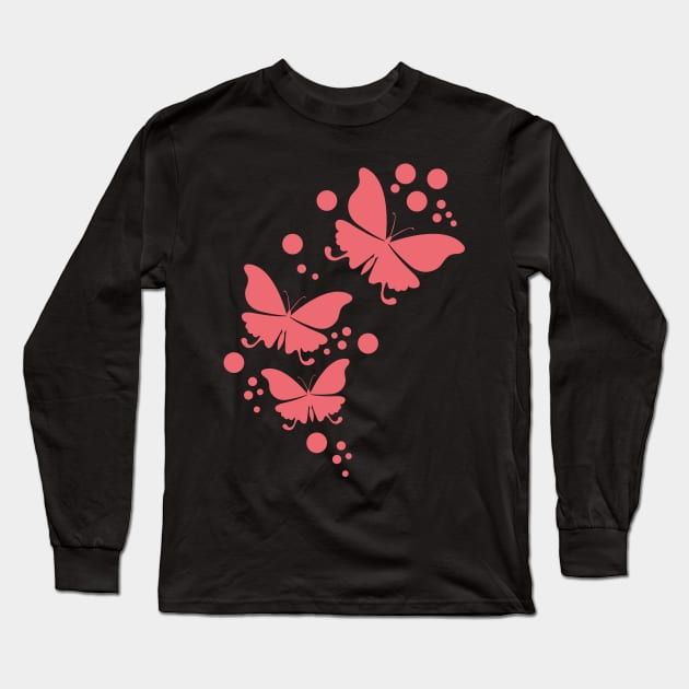 Butterfly Pattern Pink Long Sleeve T-Shirt by Ken Adams Store